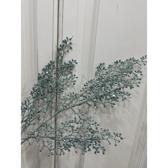 Christmas Tree Glittered Berry Branch Picks Valerie Par Hill Set of 8 23" Green - Picture 1 of 8